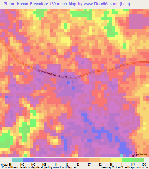 Phumi Khsan,Cambodia Elevation Map