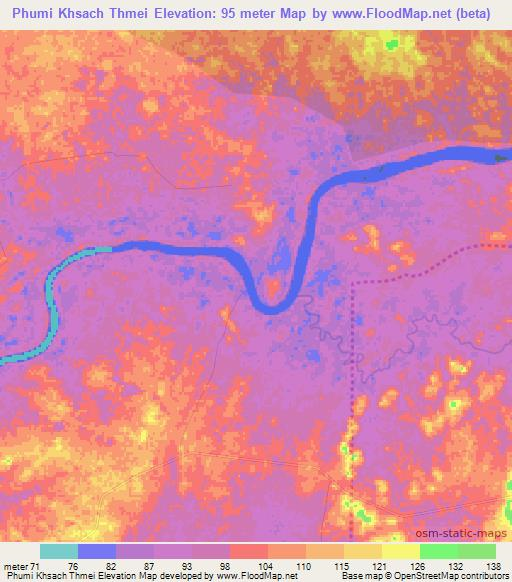 Phumi Khsach Thmei,Cambodia Elevation Map