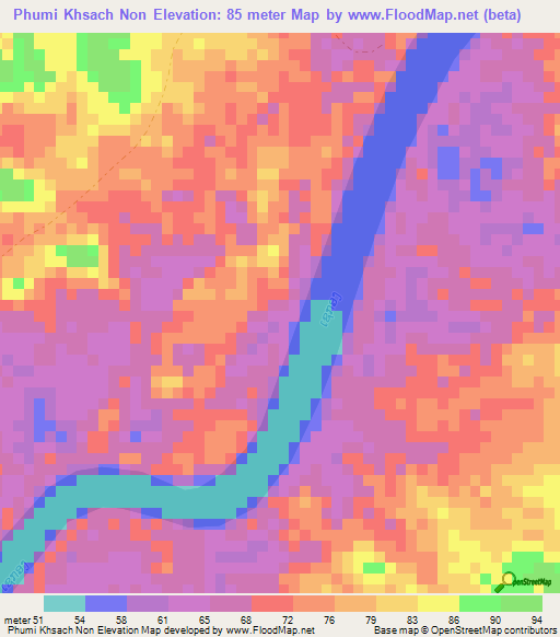 Phumi Khsach Non,Cambodia Elevation Map