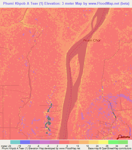 Phumi Khpob A Teav (1),Cambodia Elevation Map
