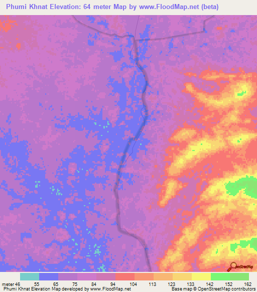 Phumi Khnat,Cambodia Elevation Map