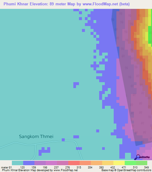 Phumi Khnar,Cambodia Elevation Map