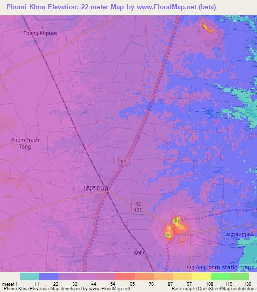 Phumi Khna,Cambodia Elevation Map