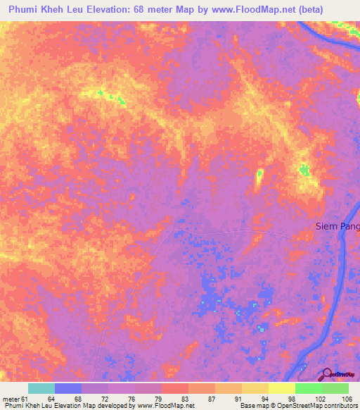 Phumi Kheh Leu,Cambodia Elevation Map