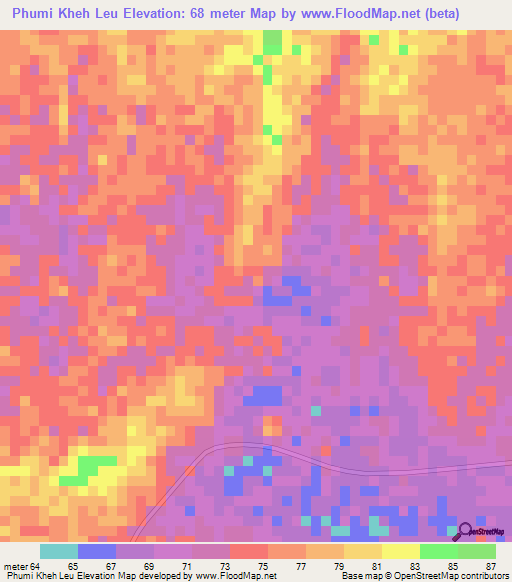 Phumi Kheh Leu,Cambodia Elevation Map