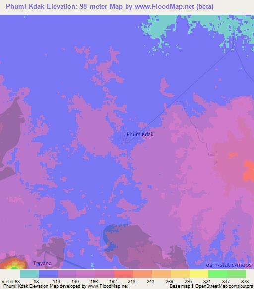 Phumi Kdak,Cambodia Elevation Map