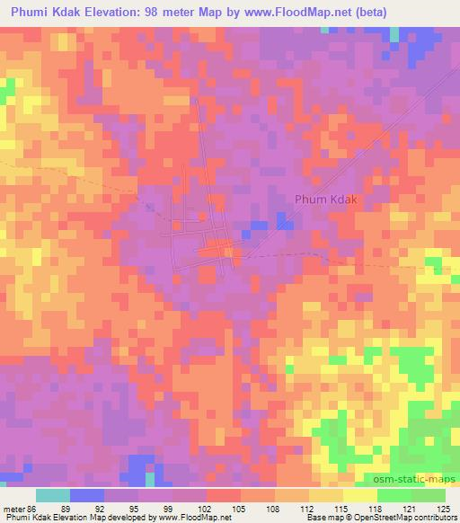 Phumi Kdak,Cambodia Elevation Map