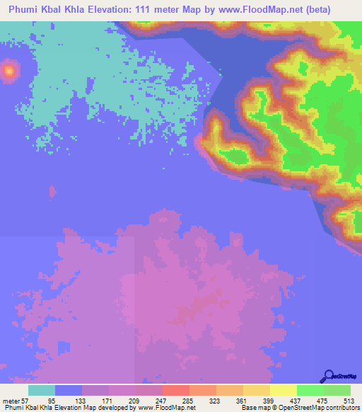Phumi Kbal Khla,Cambodia Elevation Map