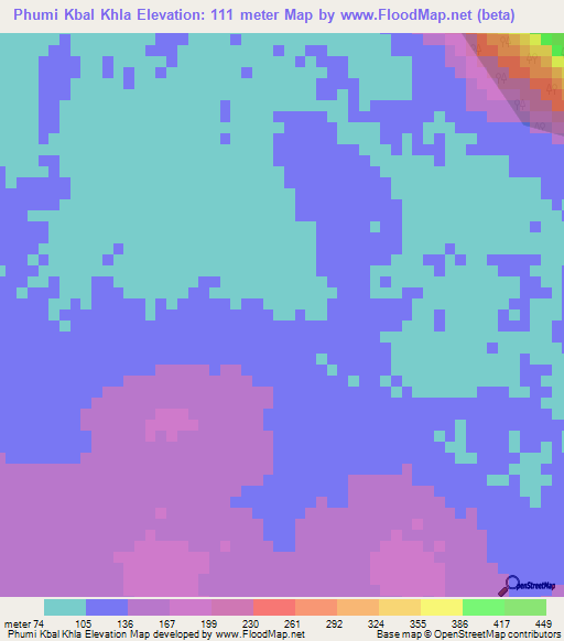 Phumi Kbal Khla,Cambodia Elevation Map