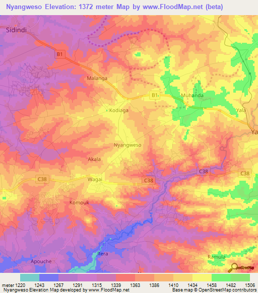 Nyangweso,Kenya Elevation Map