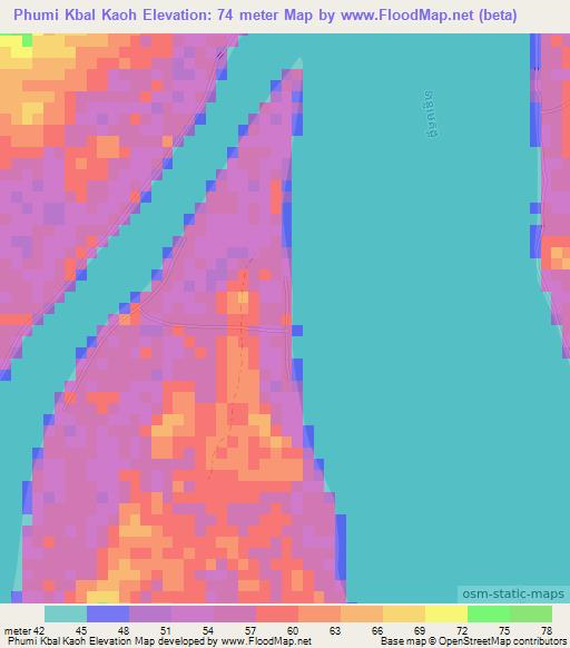 Phumi Kbal Kaoh,Cambodia Elevation Map