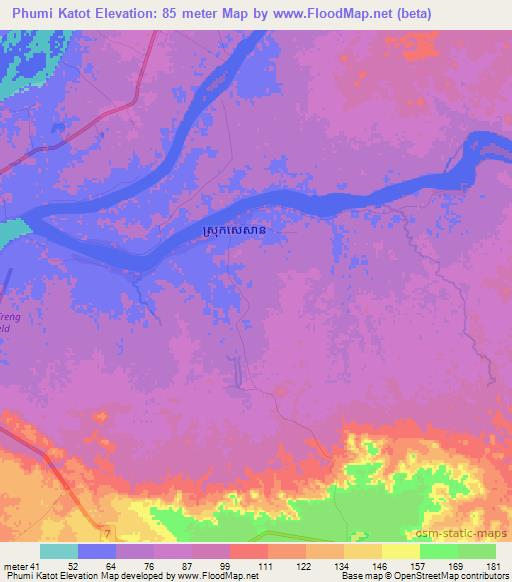 Phumi Katot,Cambodia Elevation Map