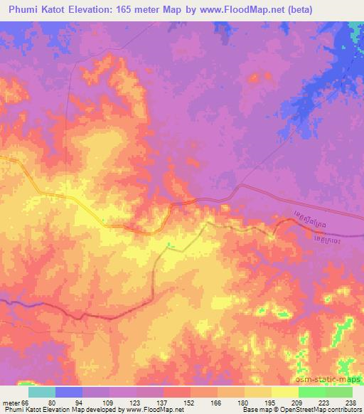 Phumi Katot,Cambodia Elevation Map