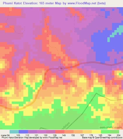 Phumi Katot,Cambodia Elevation Map