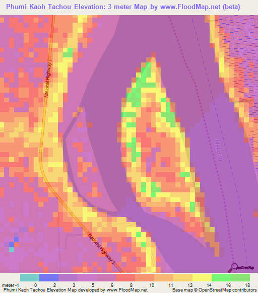 Phumi Kaoh Tachou,Cambodia Elevation Map