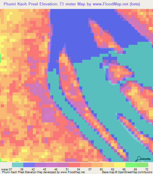 Phumi Kaoh Preal,Cambodia Elevation Map