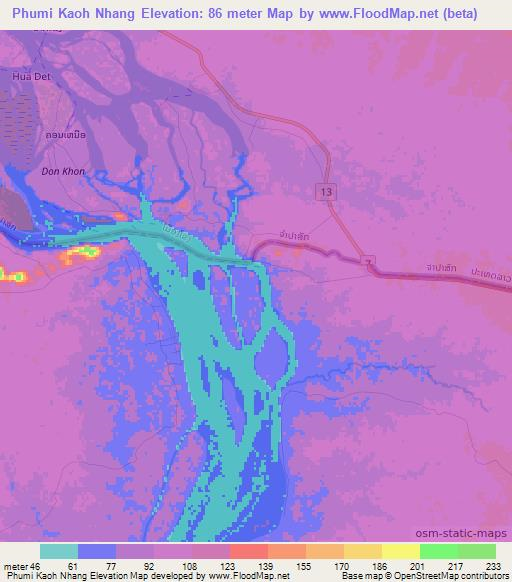 Phumi Kaoh Nhang,Cambodia Elevation Map