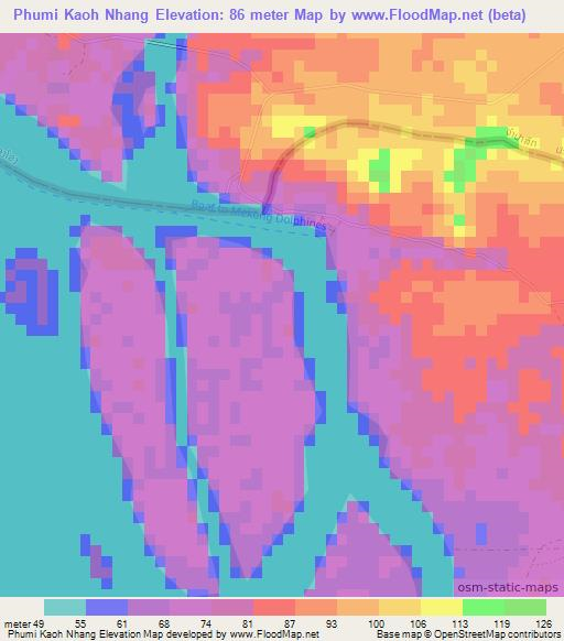 Phumi Kaoh Nhang,Cambodia Elevation Map