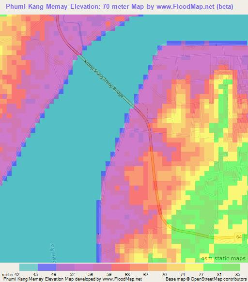 Phumi Kang Memay,Cambodia Elevation Map