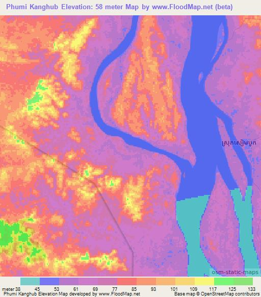 Phumi Kanghub,Cambodia Elevation Map