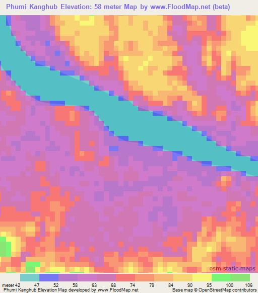 Phumi Kanghub,Cambodia Elevation Map