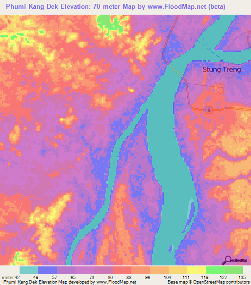 Phumi Kang Dek,Cambodia Elevation Map