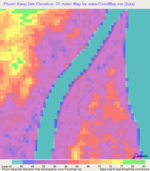 Phumi Kang Dek,Cambodia Elevation Map
