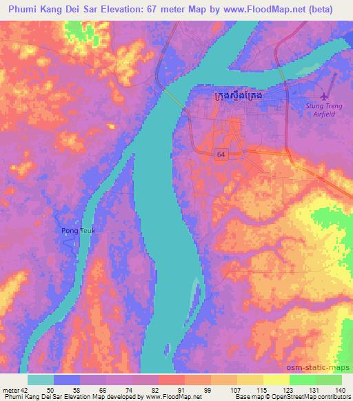 Phumi Kang Dei Sar,Cambodia Elevation Map