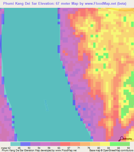 Phumi Kang Dei Sar,Cambodia Elevation Map