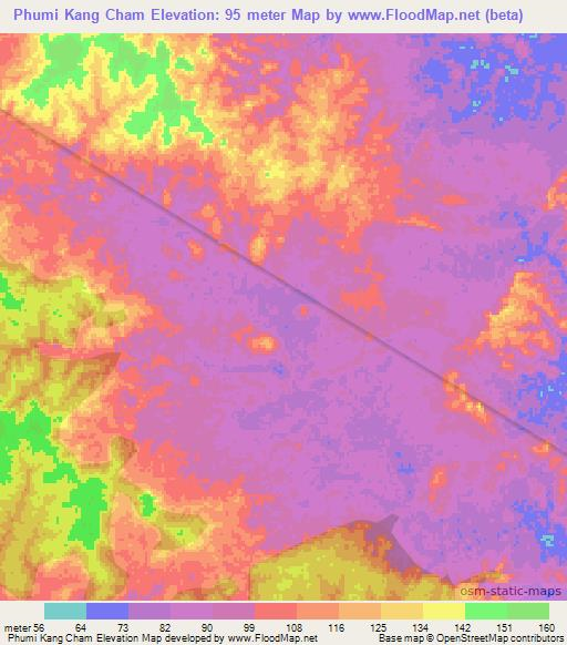 Phumi Kang Cham,Cambodia Elevation Map