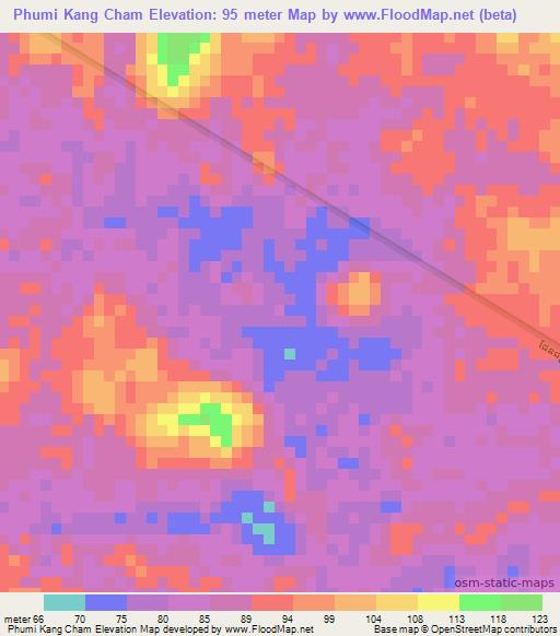 Phumi Kang Cham,Cambodia Elevation Map