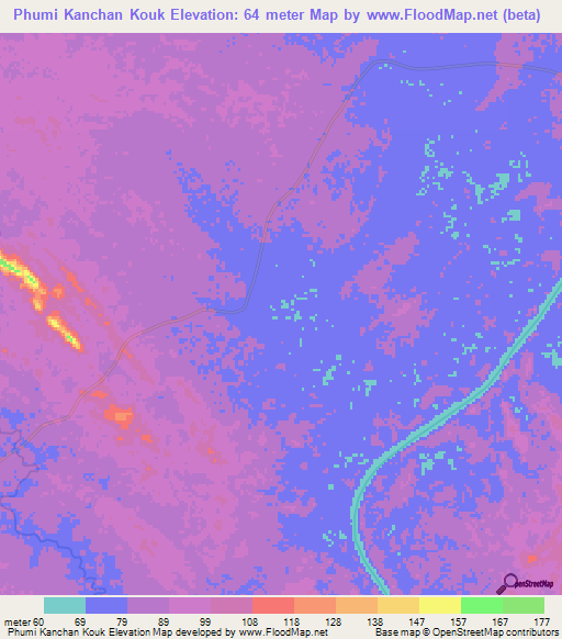 Phumi Kanchan Kouk,Cambodia Elevation Map
