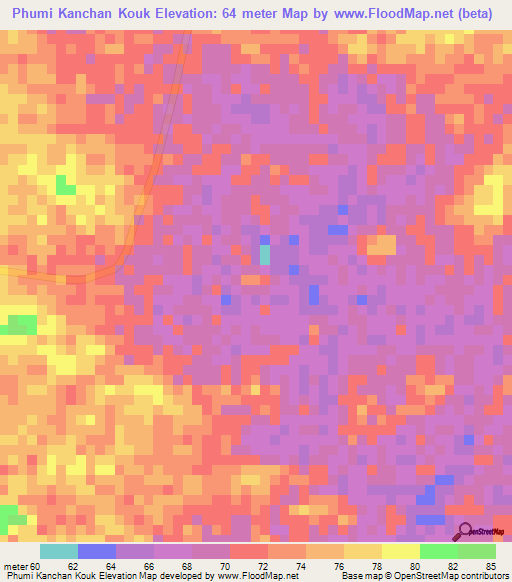 Phumi Kanchan Kouk,Cambodia Elevation Map