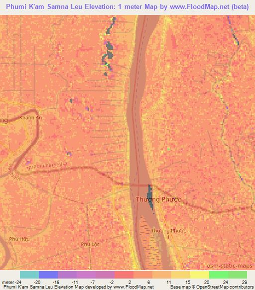 Phumi K'am Samna Leu,Cambodia Elevation Map