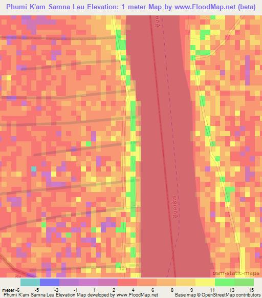 Phumi K'am Samna Leu,Cambodia Elevation Map