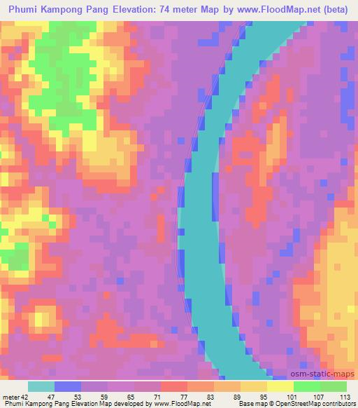 Phumi Kampong Pang,Cambodia Elevation Map