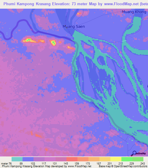 Phumi Kampong Krasang,Cambodia Elevation Map