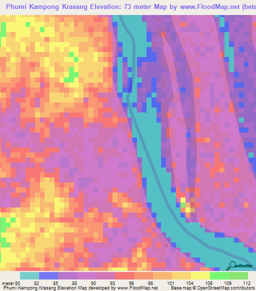 Phumi Kampong Krasang,Cambodia Elevation Map