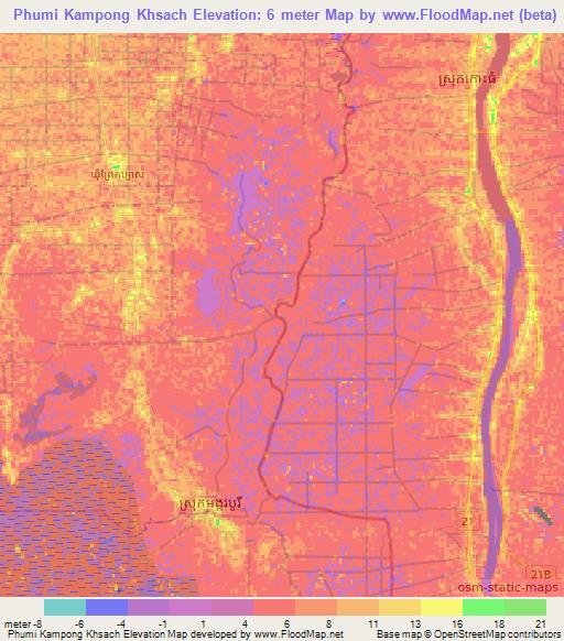 Phumi Kampong Khsach,Cambodia Elevation Map