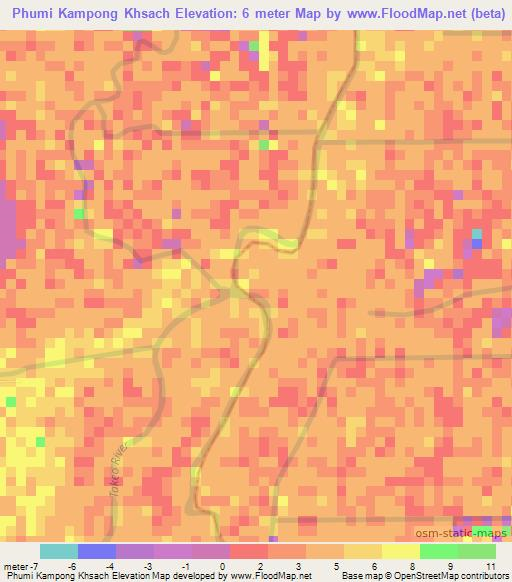 Phumi Kampong Khsach,Cambodia Elevation Map