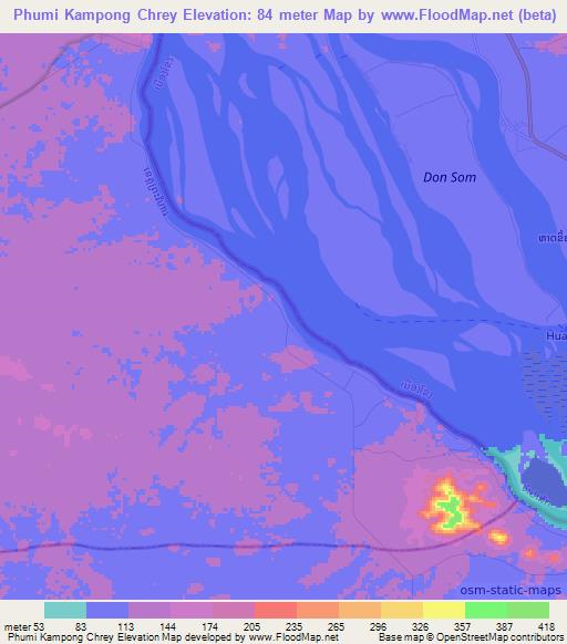 Phumi Kampong Chrey,Cambodia Elevation Map