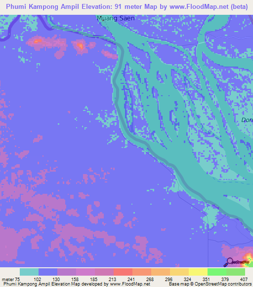 Phumi Kampong Ampil,Cambodia Elevation Map