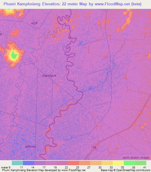 Phumi Kamphnieng,Cambodia Elevation Map