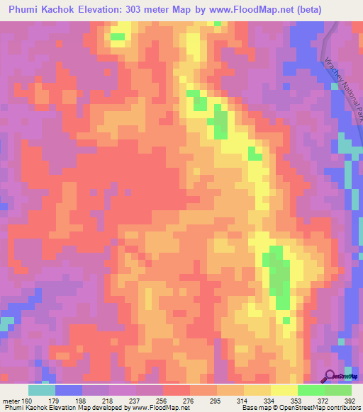 Phumi Kachok,Cambodia Elevation Map