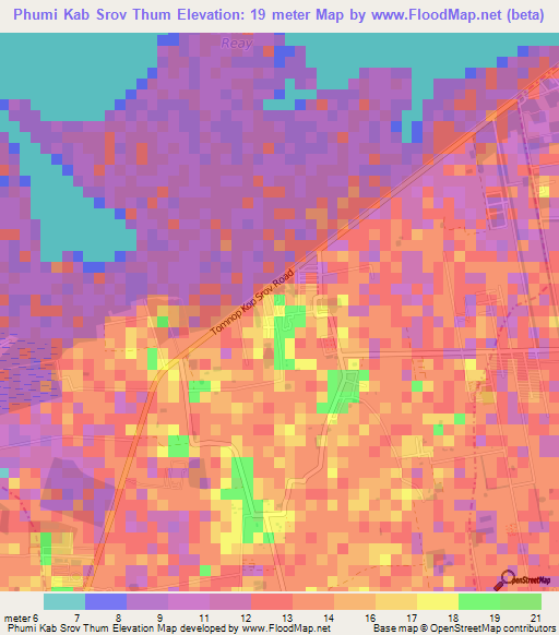 Phumi Kab Srov Thum,Cambodia Elevation Map