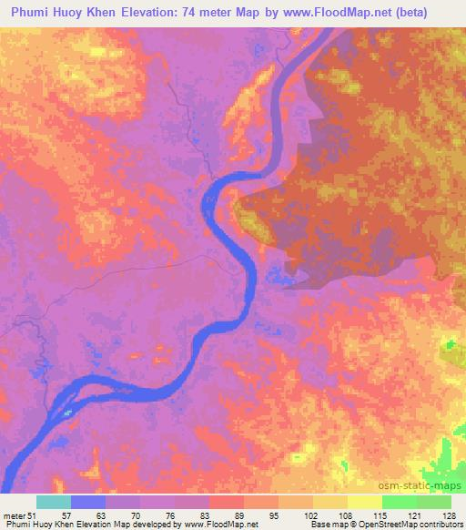 Phumi Huoy Khen,Cambodia Elevation Map