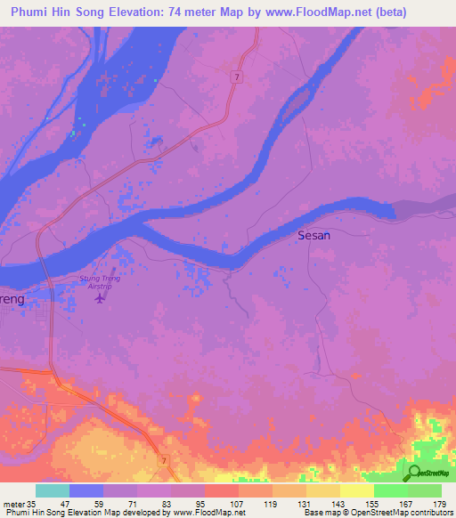 Phumi Hin Song,Cambodia Elevation Map