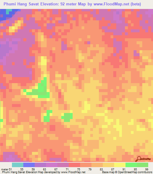 Phumi Hang Savat,Cambodia Elevation Map