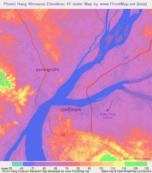 Phumi Hang Khosuon,Cambodia Elevation Map