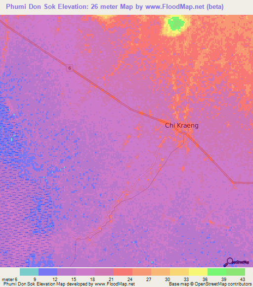 Phumi Don Sok,Cambodia Elevation Map